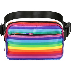 image:imageHDE Crossbody Bum Bag with Long Strap  Cute Print 2L Mini Belt Bag  Small Fanny Pack Easy Adjustable Length Sling for Women  Black Floral PopRainbow Stripe
