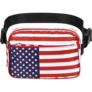 image:imageHDE Crossbody Bum Bag with Long Strap  Cute Print 2L Mini Belt Bag  Small Fanny Pack Easy Adjustable Length Sling for Women  Black Floral PopUSA Flag