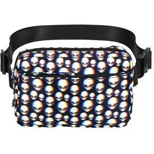 image:imageHDE Crossbody Bum Bag with Long Strap  Cute Print 2L Mini Belt Bag  Small Fanny Pack Easy Adjustable Length Sling for Women  Black Floral PopZen Alien