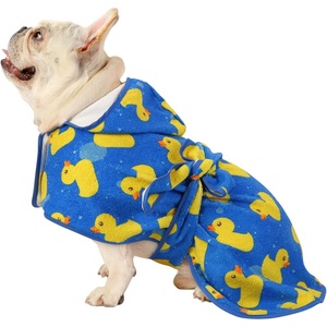 image:imageHDE Dog Bathrobe Super Absorbent Quick Drying Puppy Towel Wrap Coat Adjustable After Bath Robes with Hood for Dog Sizes SXXL Blue Rubber Ducks SBlue Rubber Ducks