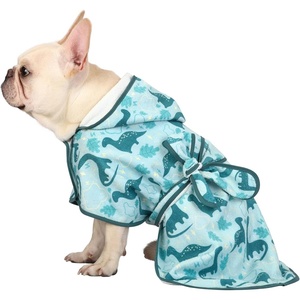 image:imageHDE Dog Bathrobe Super Absorbent Quick Drying Puppy Towel Wrap Coat Adjustable After Bath Robes with Hood for Dog Sizes SXXL Blue Rubber Ducks SDinosaurs