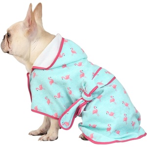 image:imageHDE Dog Bathrobe Super Absorbent Quick Drying Puppy Towel Wrap Coat Adjustable After Bath Robes with Hood for Dog Sizes SXXL Blue Rubber Ducks SFlamingos