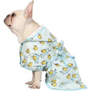 image:imageHDE Dog Bathrobe Super Absorbent Quick Drying Puppy Towel Wrap Coat Adjustable After Bath Robes with Hood for Dog Sizes SXXL Blue Rubber Ducks SRubber Duck Puddles