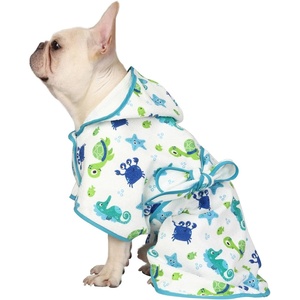 image:imageHDE Dog Bathrobe Super Absorbent Quick Drying Puppy Towel Wrap Coat Adjustable After Bath Robes with Hood for Dog Sizes SXXL Blue Rubber Ducks SSea Animals