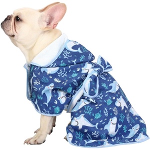 image:imageHDE Dog Bathrobe Super Absorbent Quick Drying Puppy Towel Wrap Coat Adjustable After Bath Robes with Hood for Dog Sizes SXXL Blue Rubber Ducks SSharks