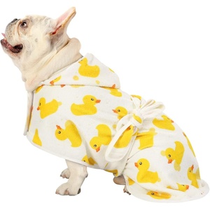 image:imageHDE Dog Bathrobe Super Absorbent Quick Drying Puppy Towel Wrap Coat Adjustable After Bath Robes with Hood for Dog Sizes SXXL Blue Rubber Ducks SWhite Rubber Ducks