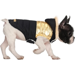 image:imageHDE Dog Puffer Jacket Fleece Lined Warm Dog Parka Winter Coat with Harness Hole 90s Black and Gold Metallic  S90s Black and Gold Metallic