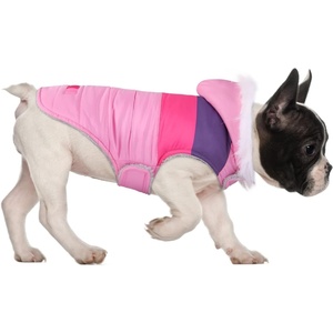 image:imageHDE Dog Puffer Jacket Fleece Lined Warm Dog Parka Winter Coat with Harness Hole 90s Black and Gold Metallic  SPink Stripe