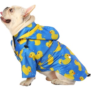 image:imageHDE Dog Raincoat Poncho Double Layer Zip Rain Jacket with Removable Hood Leash Hole for Small to 3XL Dogs and Puppies Dinosaurs  SDucks Blue