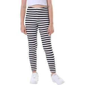 image:imageHDE Girls Leggings Holiday Stretchy Full Ankle Length Striped TightsBlack and White Stripes