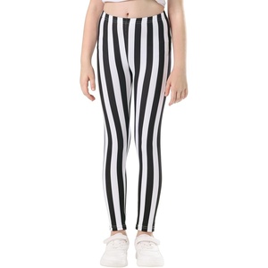 image:imageHDE Girls Leggings Holiday Stretchy Full Ankle Length Striped TightsBlack and White Vertical Stripes