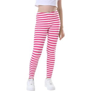 image:imageHDE Girls Leggings Holiday Stretchy Full Ankle Length Striped TightsPink and White Stripes