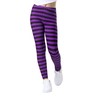 image:imageHDE Girls Leggings Holiday Stretchy Full Ankle Length Striped TightsPurple and Black Stripes