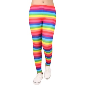 image:imageHDE Girls Leggings Holiday Stretchy Full Ankle Length Striped TightsRainbow Stripes