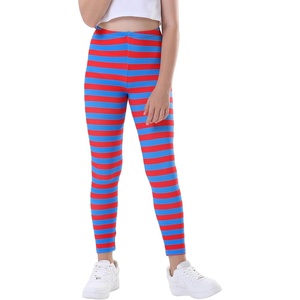 image:imageHDE Girls Leggings Holiday Stretchy Full Ankle Length Striped TightsRed and Blue and Stripes
