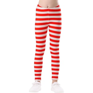 image:imageHDE Girls Leggings Holiday Stretchy Full Ankle Length Striped TightsRed and White Stripes