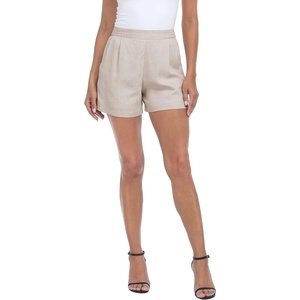 image:imageHDE High Waisted Linen Blend Pull On Dressy Summer Shorts for Women with PocketsGray Beige