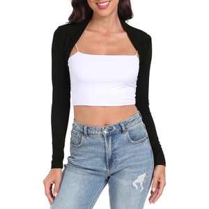 image:imageHDE Open Front Shrugs for Women Long Sleeve Bolero Cropped Cardigan Sweater S4XBlack