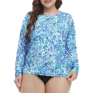 image:imageHDE Plus Size Rash Guard for Women UPF 50 Quick Dry Long Sleeve Swim TopBeach Floral