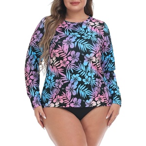 image:imageHDE Plus Size Rash Guard for Women UPF 50 Quick Dry Long Sleeve Swim TopHawaiian Black