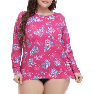 image:imageHDE Plus Size Rash Guard for Women UPF 50 Quick Dry Long Sleeve Swim TopPink Seashells