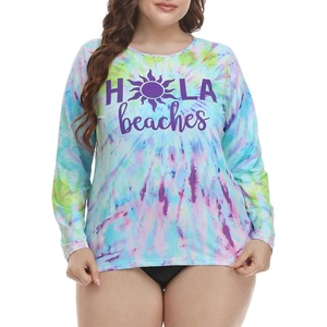 image:imageHDE Plus Size Rash Guard for Women UPF 50 Quick Dry Long Sleeve Swim TopTie Dye