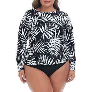 image:imageHDE Plus Size Rash Guard for Women UPF 50 Quick Dry Long Sleeve Swim TopTropical Black