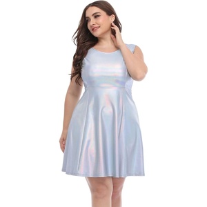 image:imageHDE Plus Size Shiny Metallic Alien Costume Dress Futuristic Sleeveless Space Skater DressHolographic