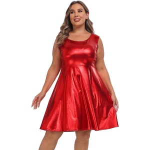 image:imageHDE Plus Size Shiny Metallic Alien Costume Dress Futuristic Sleeveless Space Skater DressRed