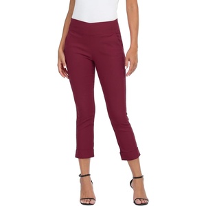 image:imageHDE Pull On Capri Pants for Women with Pockets Elastic Waist Cropped Work PantsBurgundy