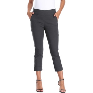 image:imageHDE Pull On Capri Pants for Women with Pockets Elastic Waist Cropped Work PantsCharcoal