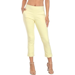image:imageHDE Pull On Capri Pants for Women with Pockets Elastic Waist Cropped Work PantsPale Yellow