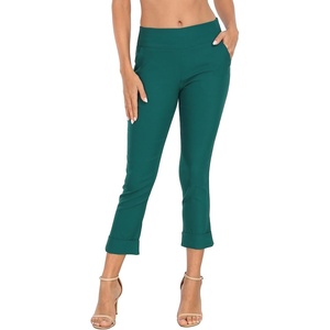 image:imageHDE Pull On Capri Pants for Women with Pockets Elastic Waist Cropped Work PantsTeal