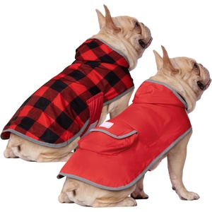 image:imageHDE Reversible Dog Raincoat Hooded Slicker Poncho Rain Coat Jacket for Small Medium Large Dogs Buffalo Plaid Red  SBuffalo Plaid  Red