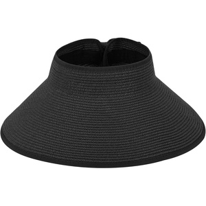 image:imageHDE Sun Visor for Women Roll Up Ponytail Hat Packable Beach Straw Visor Sun HatsBlack