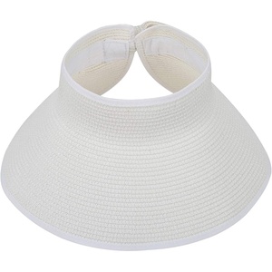image:imageHDE Sun Visor for Women Roll Up Ponytail Hat Packable Beach Straw Visor Sun HatsWhite