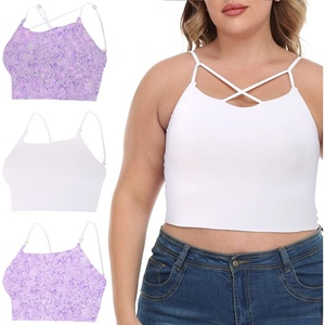 image:imageHDE Womens 4 in 1 Reversible Plus Size Crop Top Bralette Strappy Cami BustierWhite  Lilac Tropics