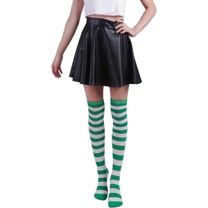 image:imageHDE Womens Extra Long Striped Socks Over Knee High Opaque StockingsD Green  White Stripes