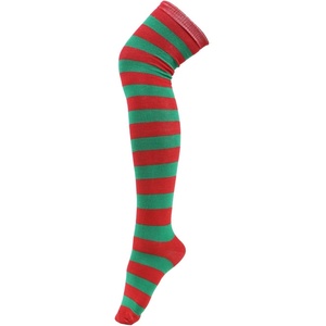 image:imageHDE Womens Extra Long Striped Socks Over Knee High Opaque StockingsF Red  Green Stripes