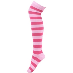image:imageHDE Womens Extra Long Striped Socks Over Knee High Opaque StockingsK Hello Pink Stripes