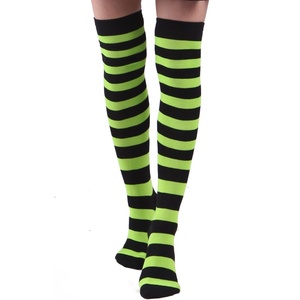 image:imageHDE Womens Extra Long Striped Socks Over Knee High Opaque StockingsP Black  Green Stripes