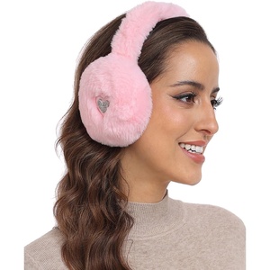 image:imageHDE Womens Fuzzy Faux Fur Earmuffs Cute Foldable Winter Ear Warmers with Rhinestone Charms Adjustable Outdoor Ear CoversLight Pink Heart Charm