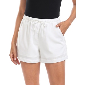 image:imageHDE Womens Linen Blend Drawstring Shorts High Waisted 4 Inseam Summer ShortsWhite