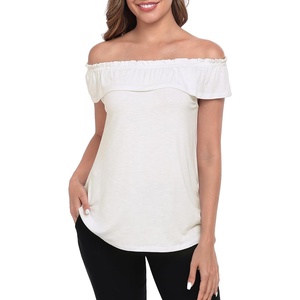 image:imageHDE Womens Off Shoulder Ruffle Tops Loose Summer Convertible Sleeveless BlouseIvory White