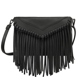 image:imageHDE Womens PU Leather Hobo Fringe Crossbody Tassel Purse Vintage Flap Envelope Handbag Western Sling Shoulder BagBlack