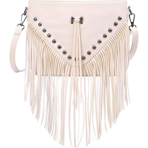 image:imageHDE Womens PU Leather Hobo Fringe Crossbody Tassel Purse Vintage Flap Envelope Handbag Western Sling Shoulder BagCream White