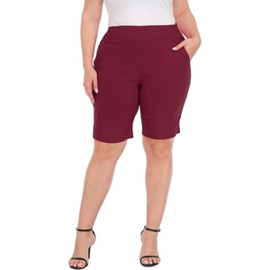 image:imageHDE Womens Plus Size Bermuda Shorts Mid Rise 10 Inseam Shorts with PocketsBurgundy