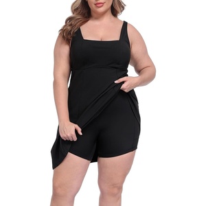 image:imageHDE Womens Plus Size Easy Quick Slip Tennis Dress Square Neck Workout Athletic Golf Active Dresses Builtin Shorts and BraBlack