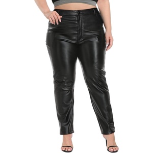 image:imageHDE Womens Plus Size Faux Leather Pants High Waist Straight Leg Pant wPocketsBlack