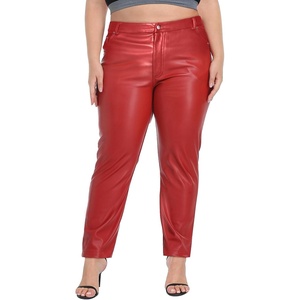 image:imageHDE Womens Plus Size Faux Leather Pants High Waist Straight Leg Pant wPocketsRed